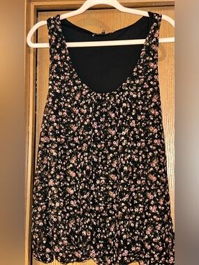 Marianne Black Tank Top with Pink Floral Print